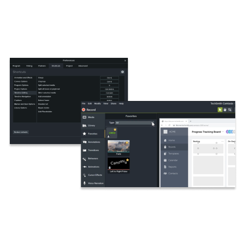 Screenshots of the Camtasia product design